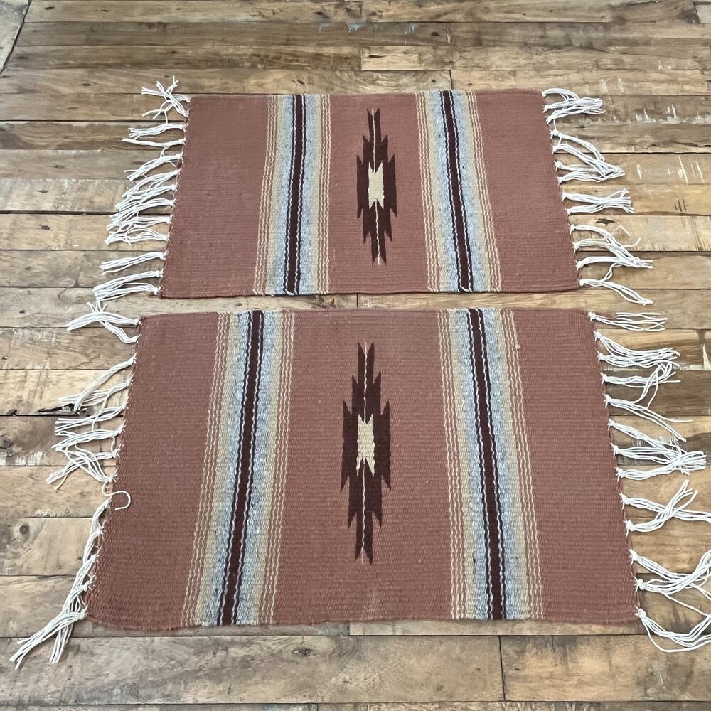 Handmade Set of 2 12in x 18in Placemats Chimayo Style Wool Cotton Southwest
